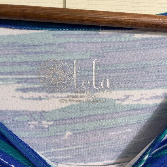 Lola Womens Blue Abstract Striped Roll Tab Sleeve Active T-Shirt Dress Medium - Picture 2 of 6